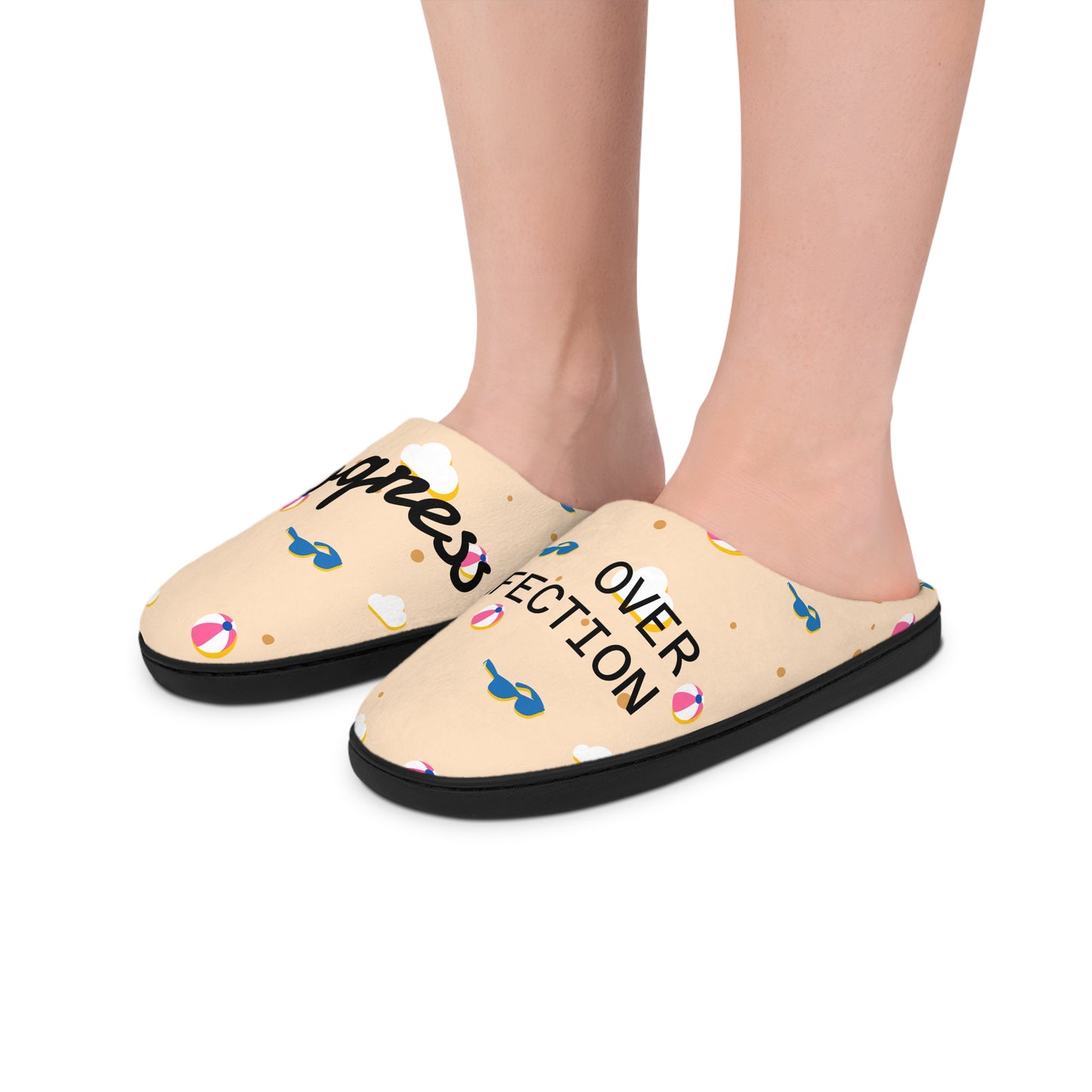"Progess over Perfection" Cute & Comfy Women's Indoor Slippers - Perfect for Relaxation, Gift for Her, Cozy Style, Loungewear Essentials