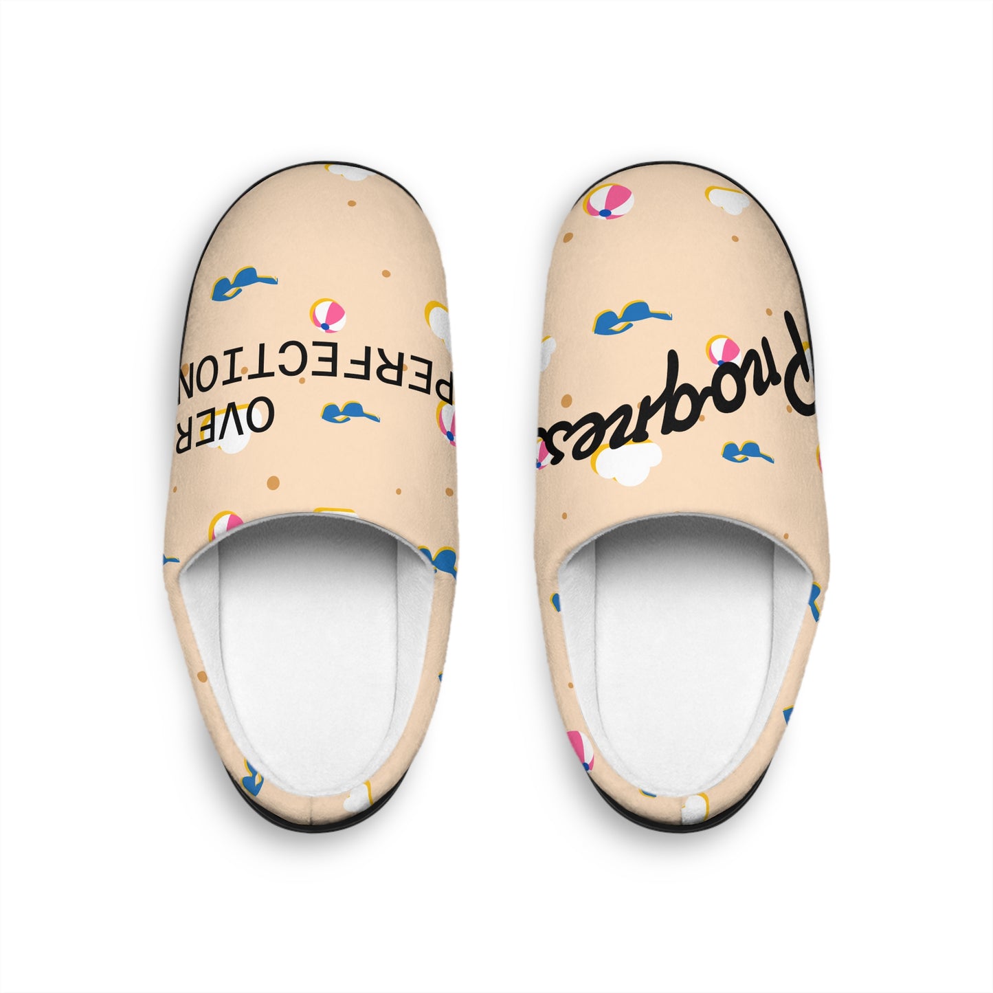 "Progess over Perfection" Cute & Comfy Women's Indoor Slippers - Perfect for Relaxation, Gift for Her, Cozy Style, Loungewear Essentials