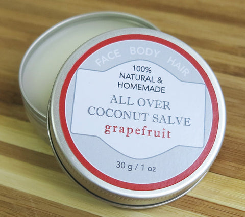 100% Natural and Homemade All Over Coconut Salve for Body, Face, Hair with Grapefruit Essential Oil
