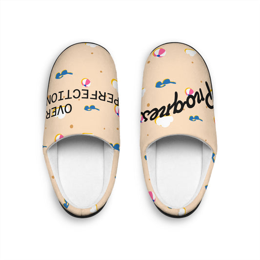 "Progess over Perfection" Cute & Comfy Women's Indoor Slippers - Perfect for Relaxation, Gift for Her, Cozy Style, Loungewear Essentials